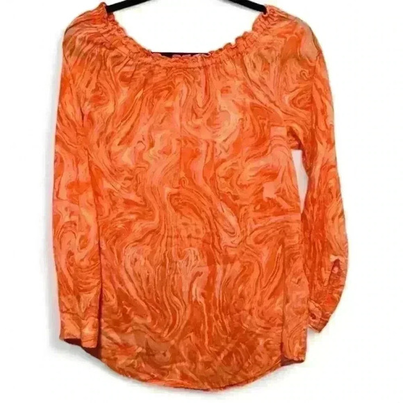 Michael Kors Women's Orange Geometric Off Shoulder Tunic Blouse Small - Picture 1 of 7